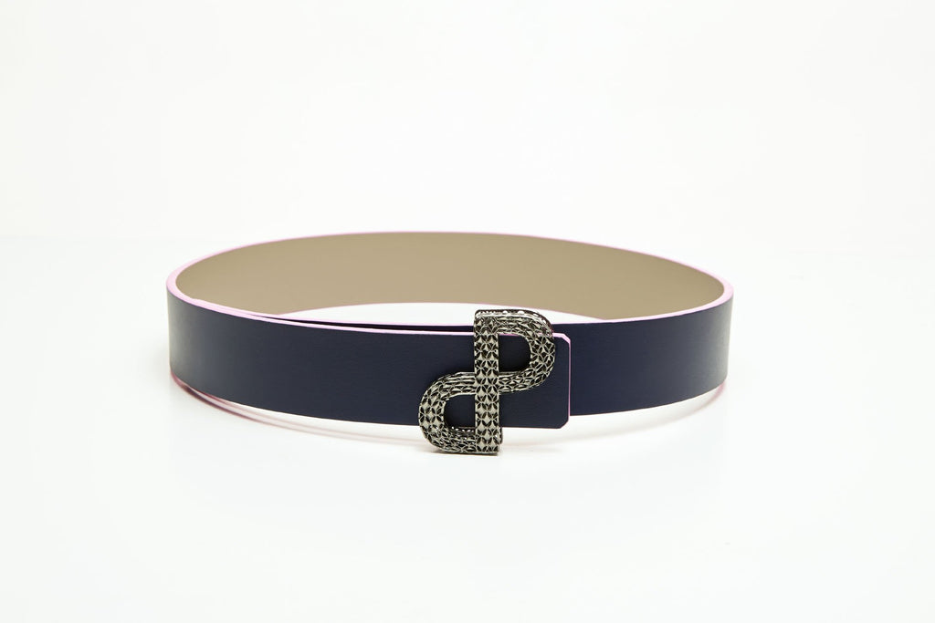 Navy/Oyster Cornelia Reversible Logo Belt