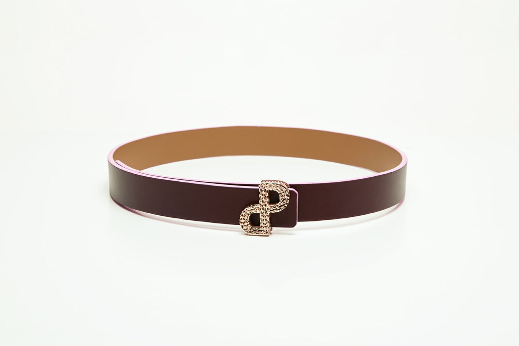 Chocolate/Taupe Cornelia Reversible Logo Belt